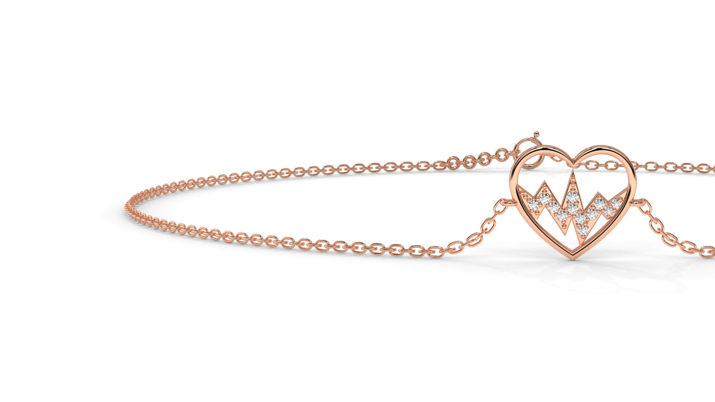 0.11 CTW Diamond Heartbeat Bracelet in 14K Rose Gold – Heart Outline Design