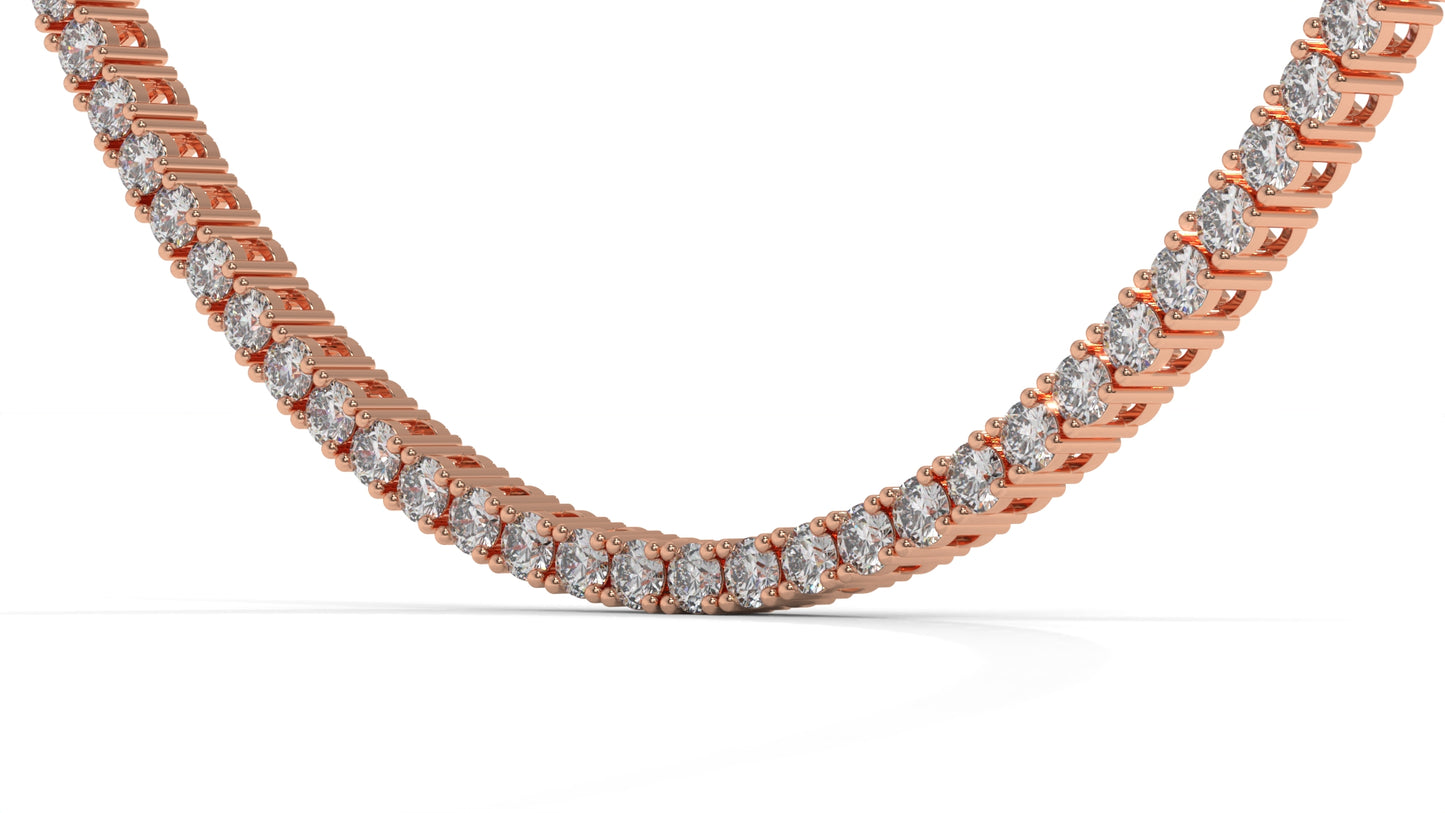 7.50 CTW Diamond Tennis Necklace in 14K Rose Gold – Classic Round Cut Single Row In 17 Inch