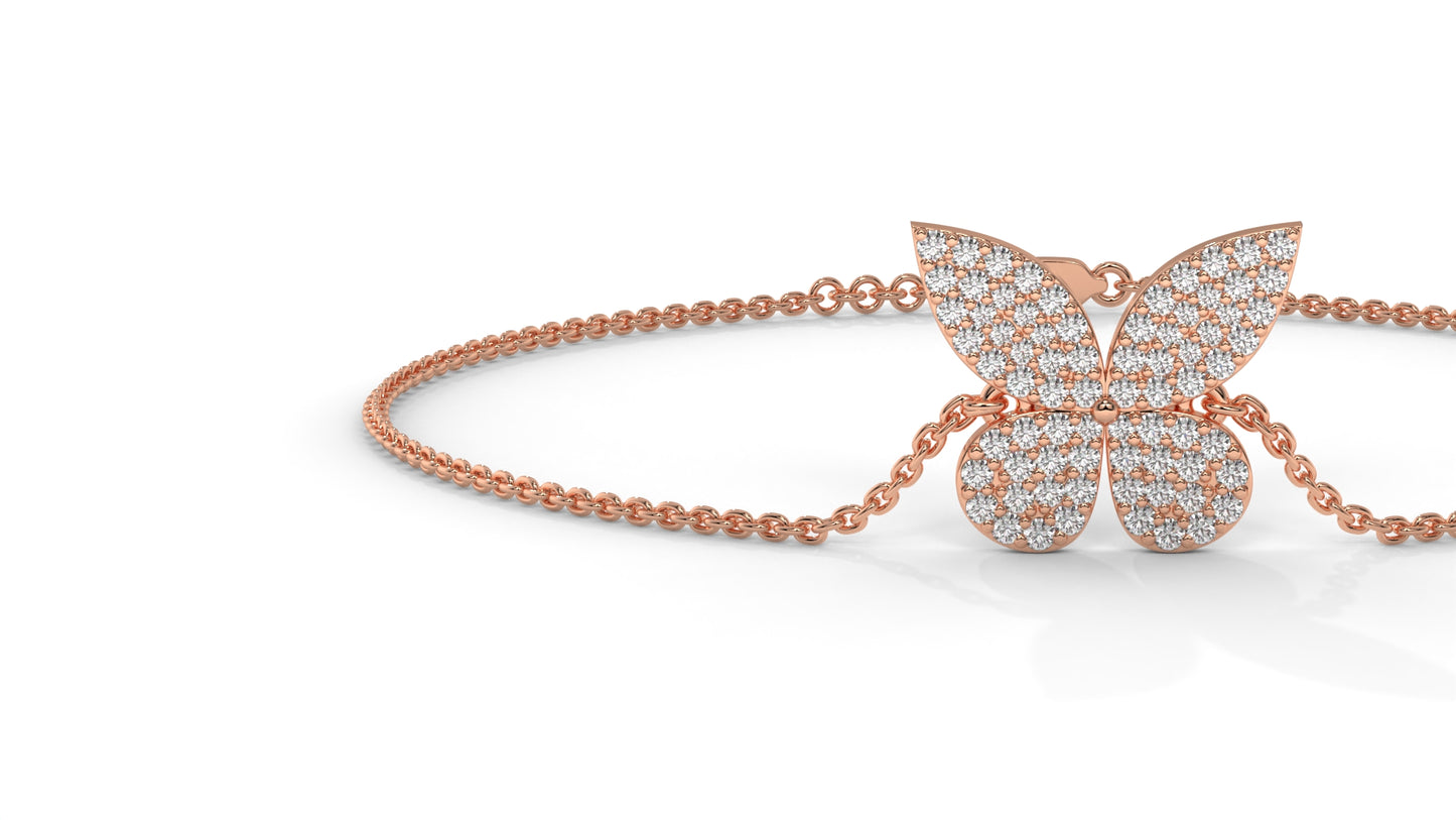 0.43 CTW Diamond Butterfly Bracelet in 14K Rose Gold – Pavé Butterfly Design