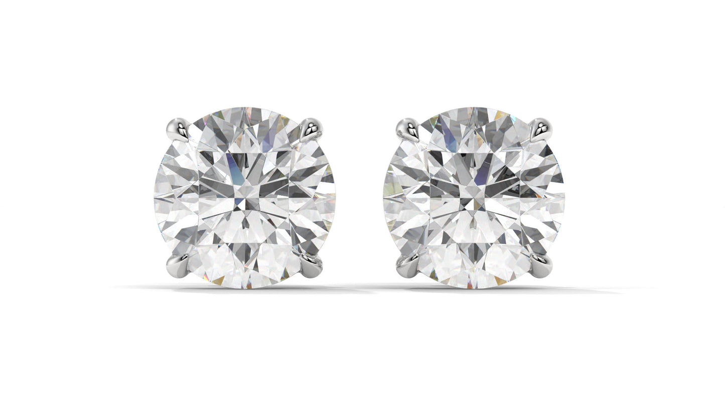 4 CTW Round Diamond Stud Earrings In 14K White Gold – Brilliant-Cut, Double-Prong Basket Setting