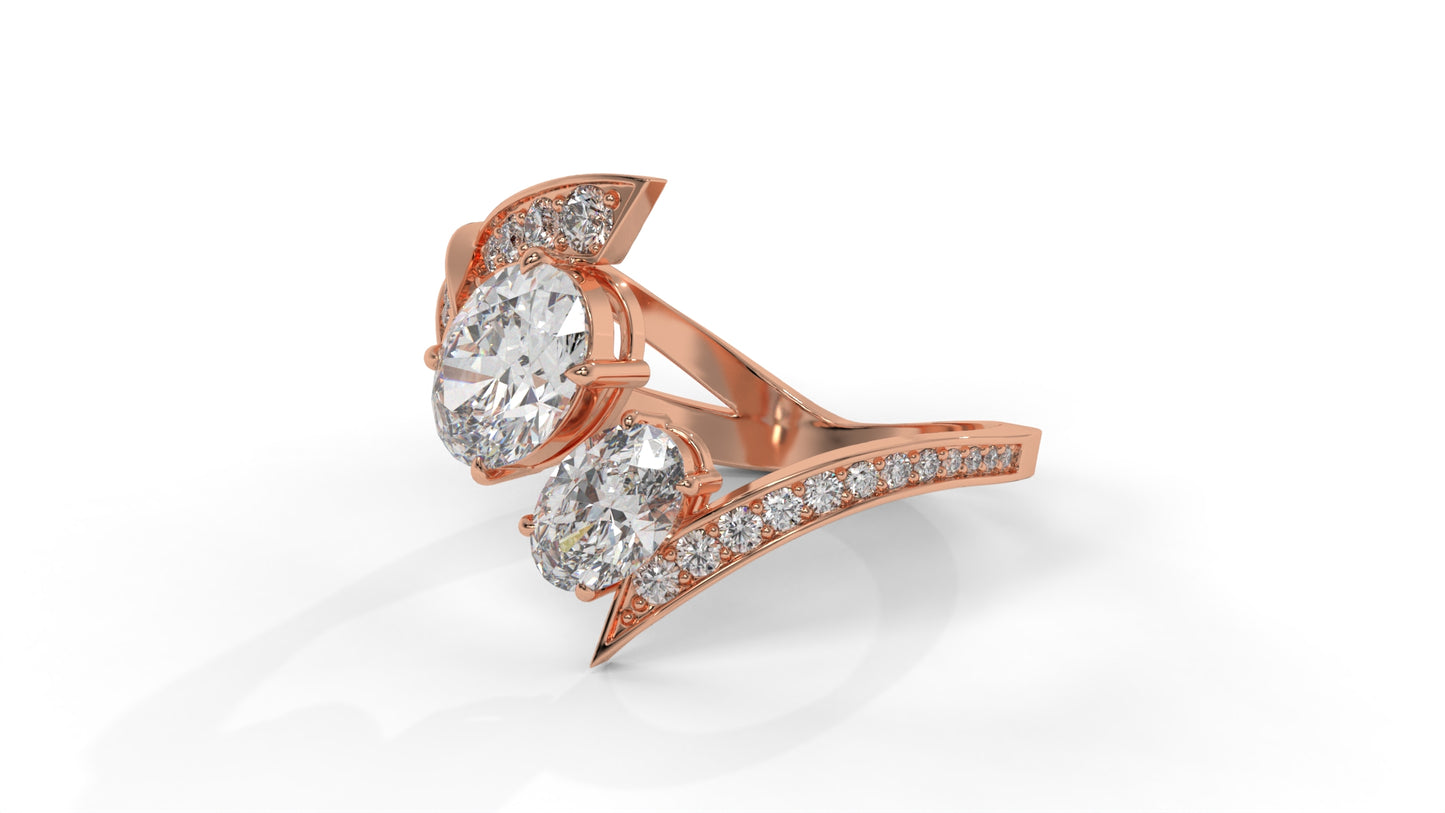 2.07 CTW Toi et Moi Diamond Ring in 14K Rose Gold with Oval and Round Diamonds