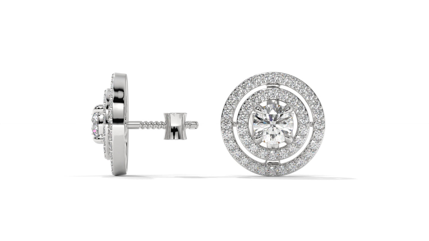 1.92 CTW Round Diamond Double-Halo Stud Earrings in 14K White Gold