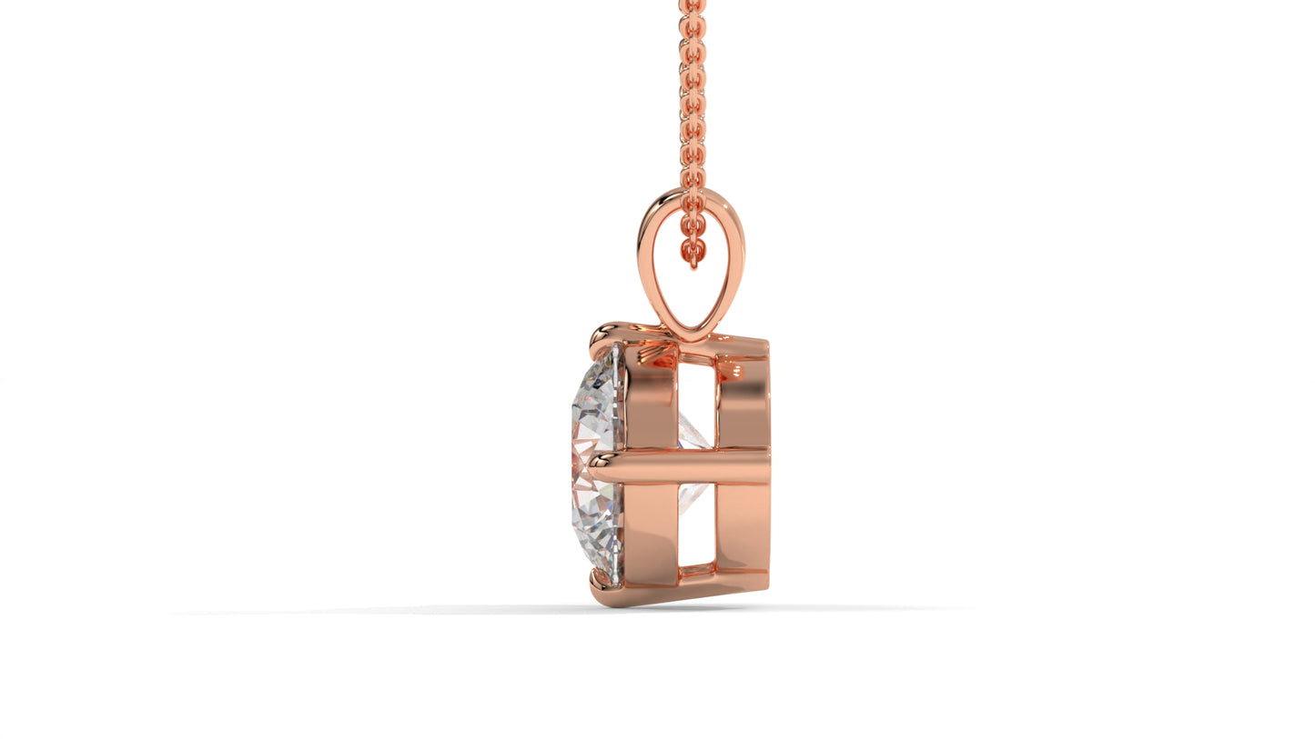 2.50 CTW Round Diamond Four-Prong Solitaire Pendant in 14K Rose Gold – Secure Claw-Prong Setting
