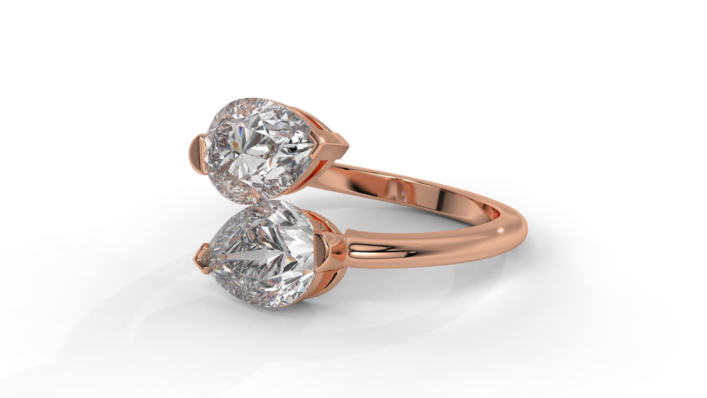 5.00 CTW Toi et Moi Diamond Ring in 14K Rose Gold with Pear-Shape Diamonds