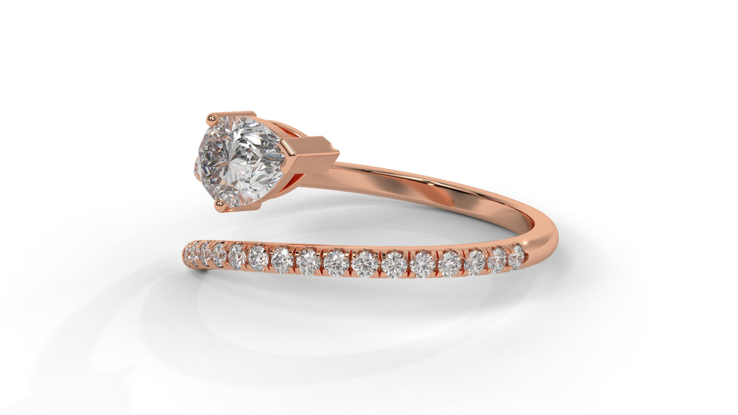 1.03 CTW Pear Diamond Wrap Ring in 14K Rose Gold with Pavé Band