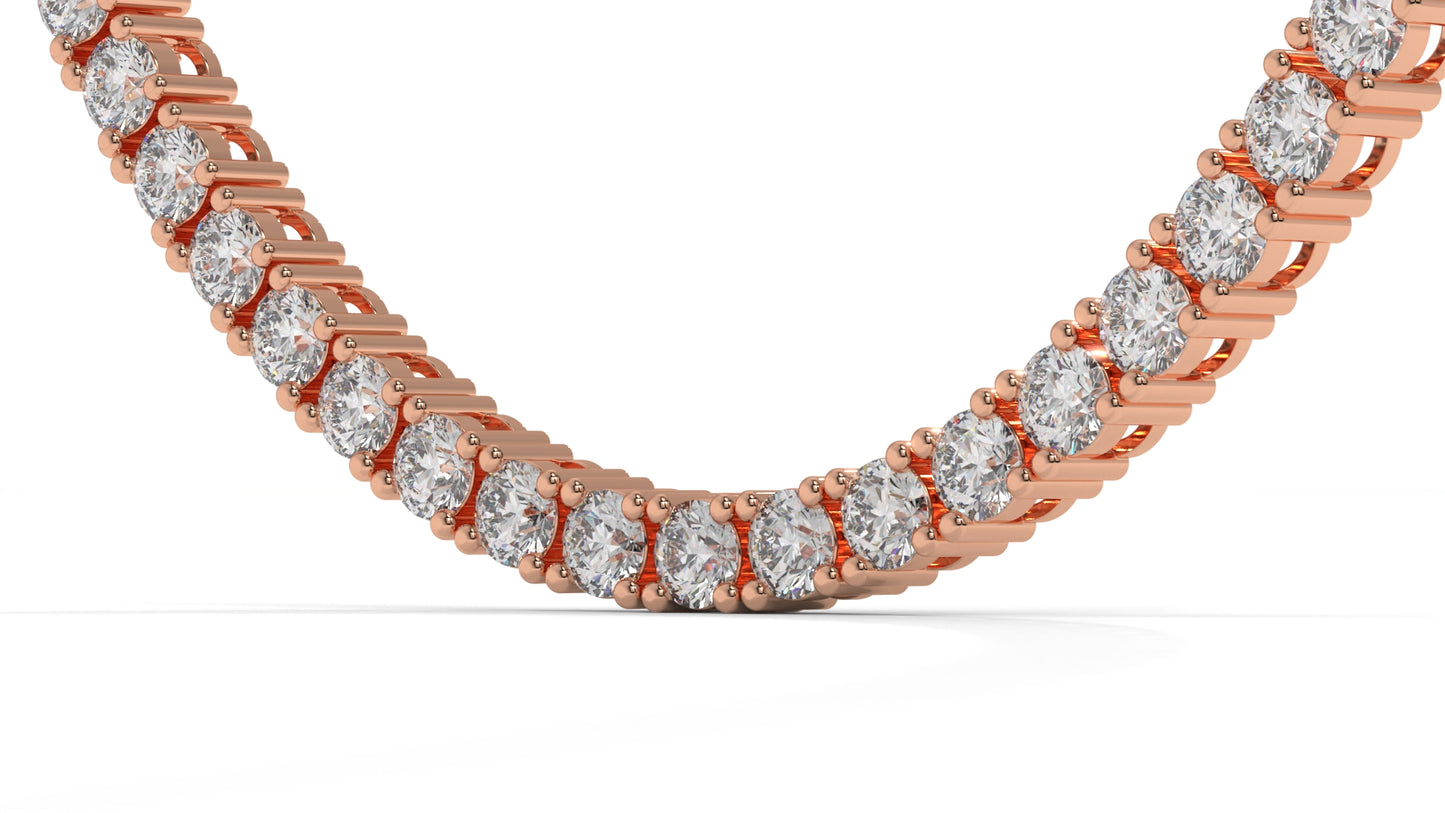17.50 CTW Diamond Tennis Necklace in 14K Rose Gold – Classic Round Cut Single Row In 17 Inch