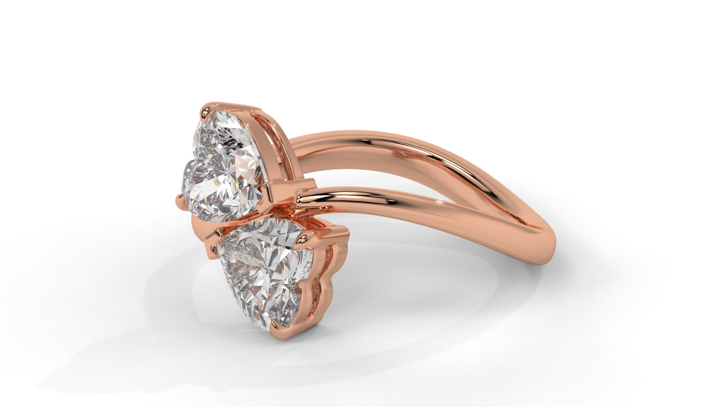 2.00 CTW Toi et Moi Diamond Ring in 14K Rose Gold with Heart Shape Diamonds