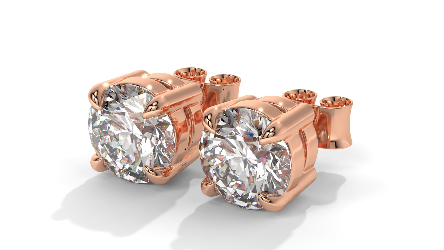 6 CTW Round Diamond Stud Earrings In 14K Rose Gold – Brilliant-Cut Solitaire, Four-Prong Setting