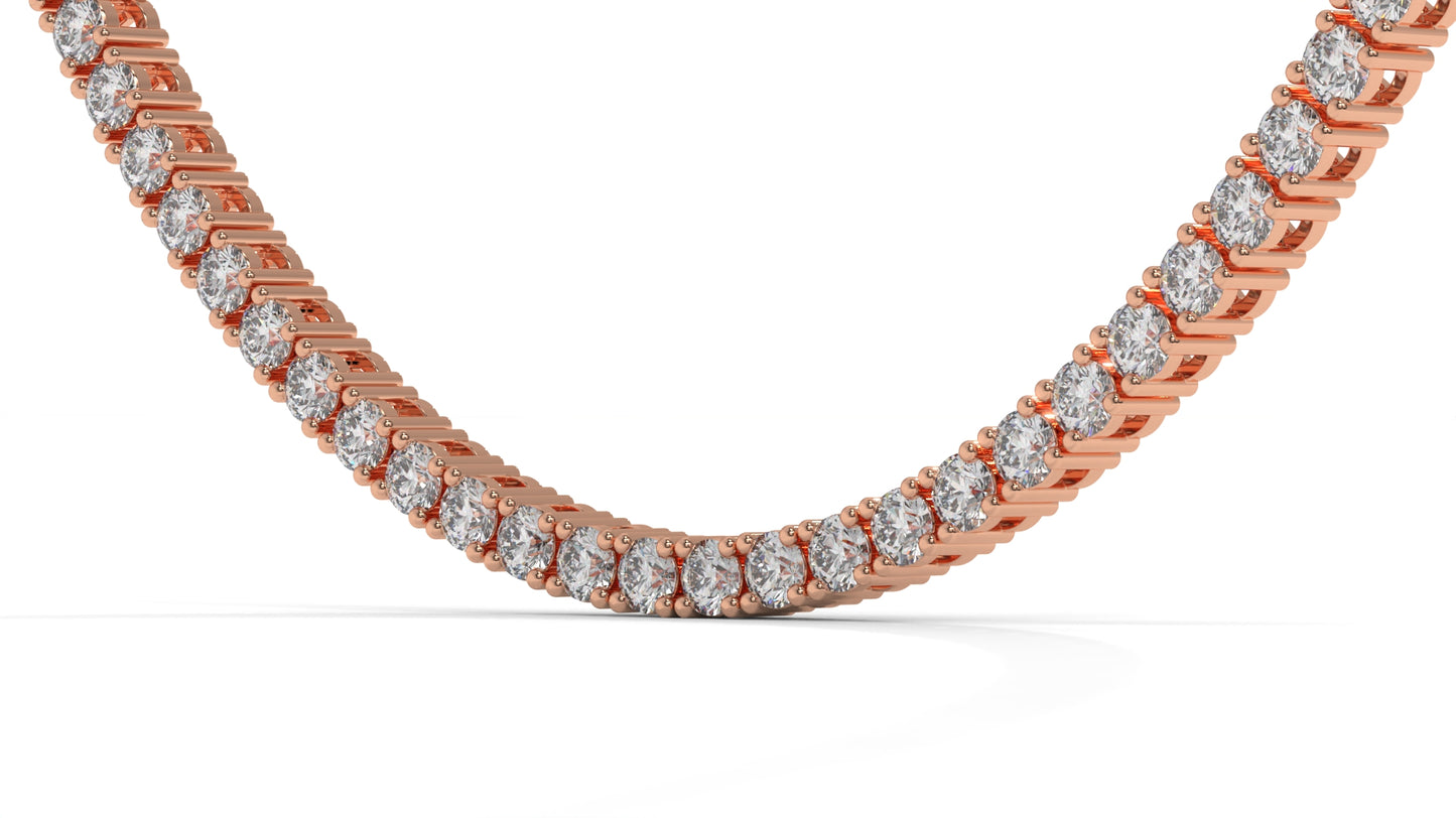10 CTW Diamond Tennis Necklace in 14K Rose Gold – Classic Round Cut Single Row In 17 Inch