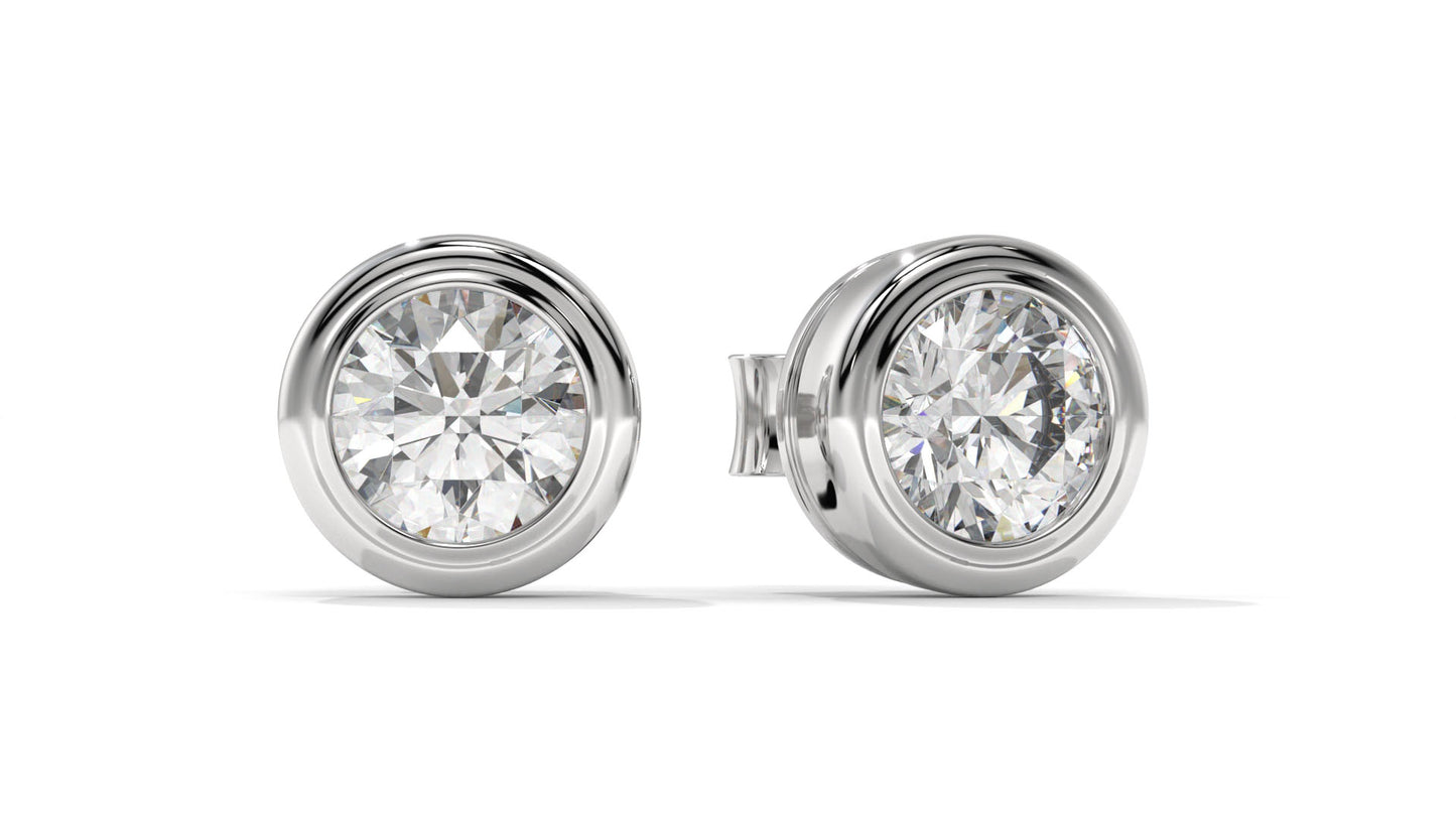 3 CTW Round Diamond Bezel-Set Stud Earrings In 14K White Gold – Brilliant-Cut, Screw Back