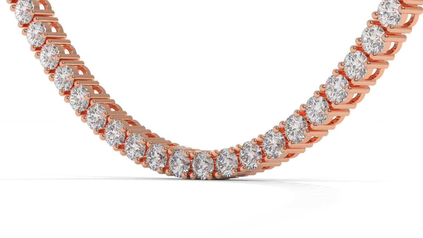 15 CTW Diamond Tennis Necklace in 14K Rose Gold – Classic Round Cut Single Row In 17 Inch