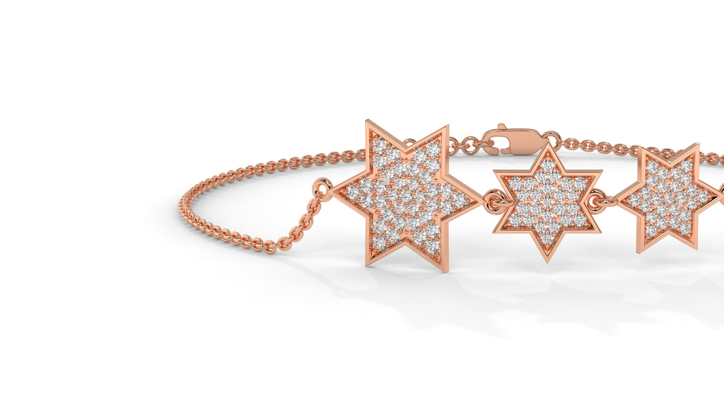 0.45 CTW Diamond Star Bracelet in 14K Rose Gold – Triple Star Pavé Design