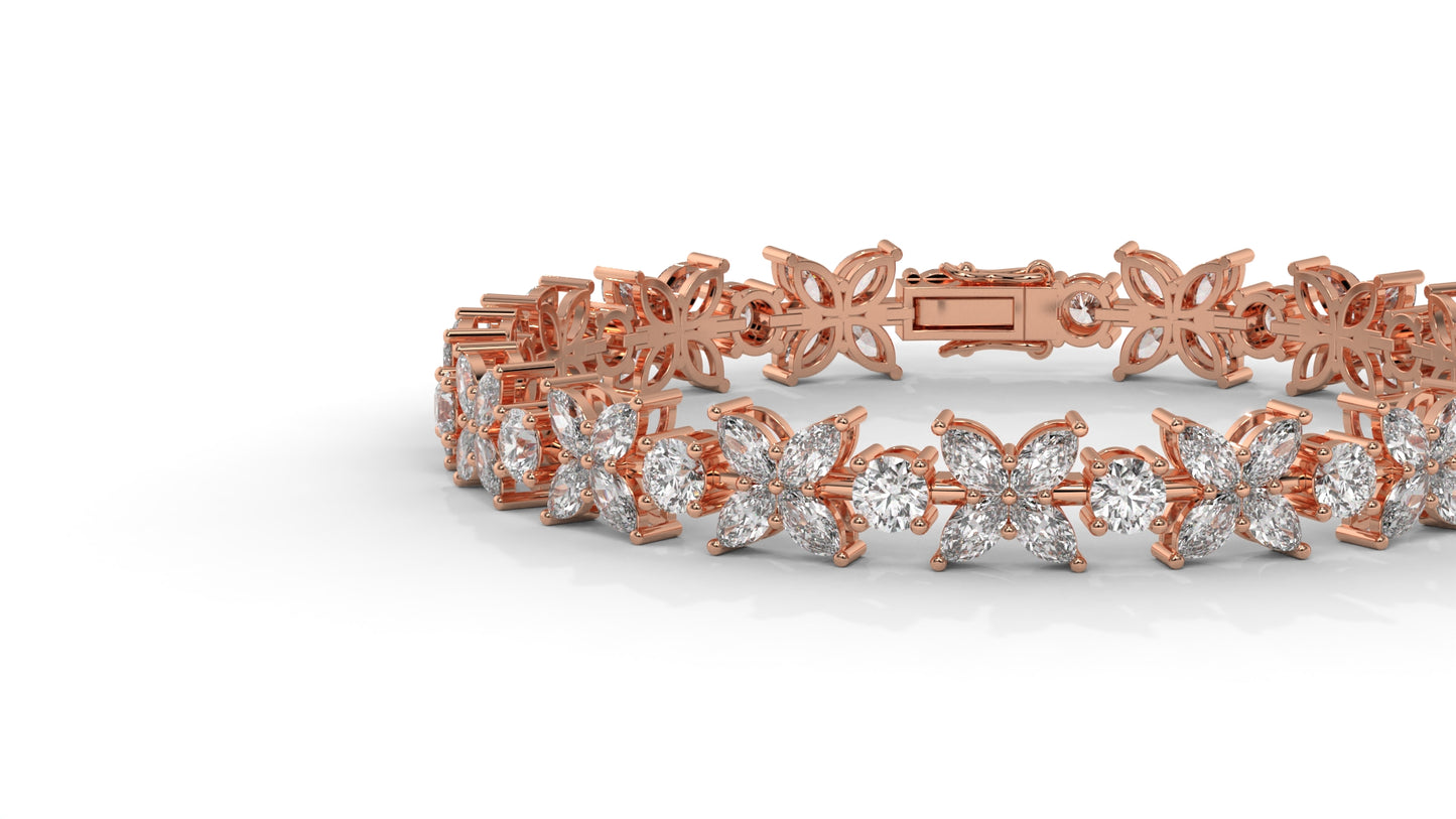 9.74 CTW Diamond Floral Bracelet in 14K Rose Gold - Elegant Nature-Inspired Design