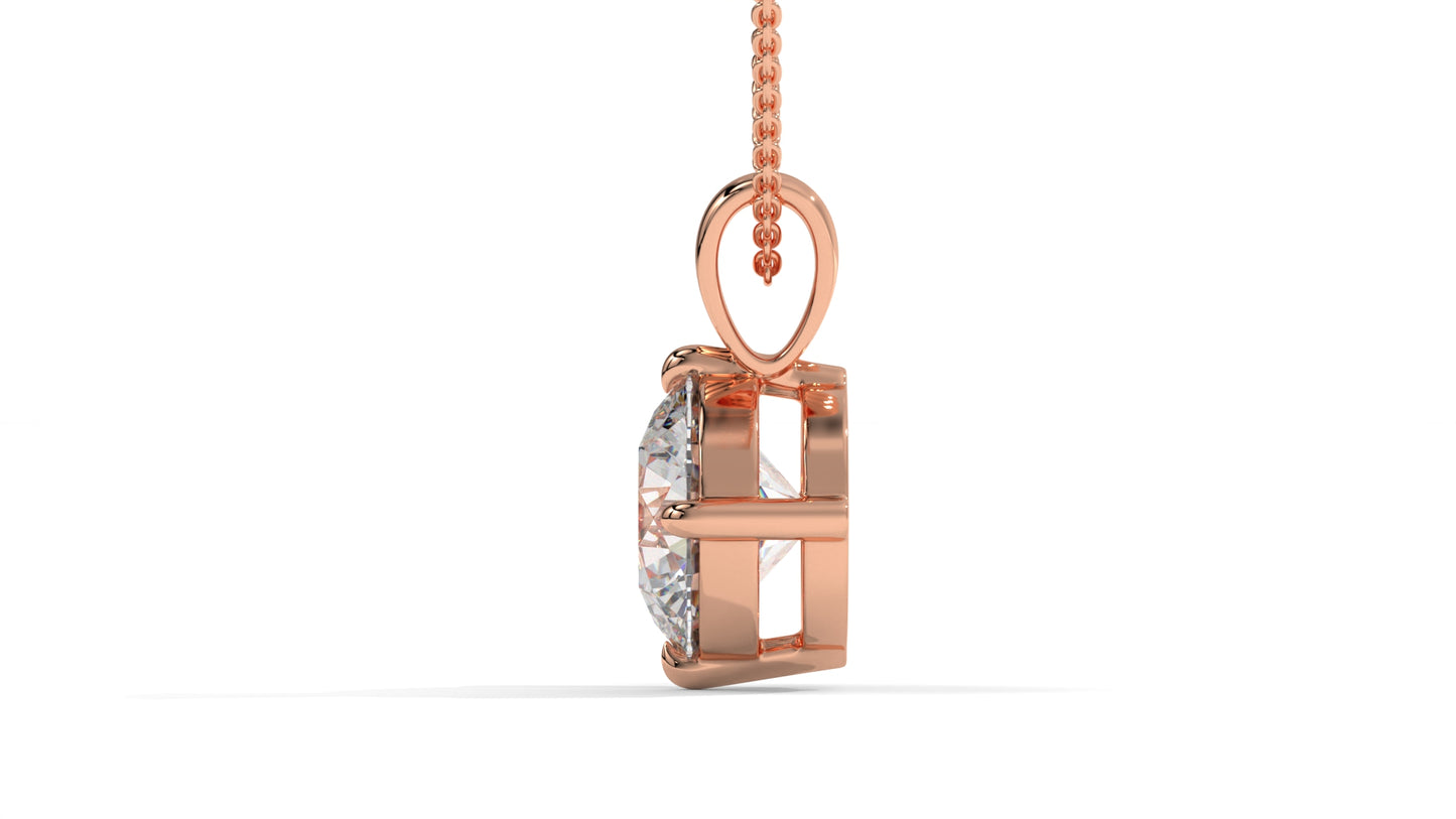 3.00 CTW Round Diamond Four-Prong Solitaire Pendant in 14K Rose Gold – Secure Claw-Prong Setting