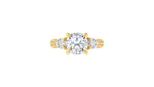 3 Carat Cushion-Cut Engagement Ring With Pear-Shaped Side Stones In 14K Yellow Gold