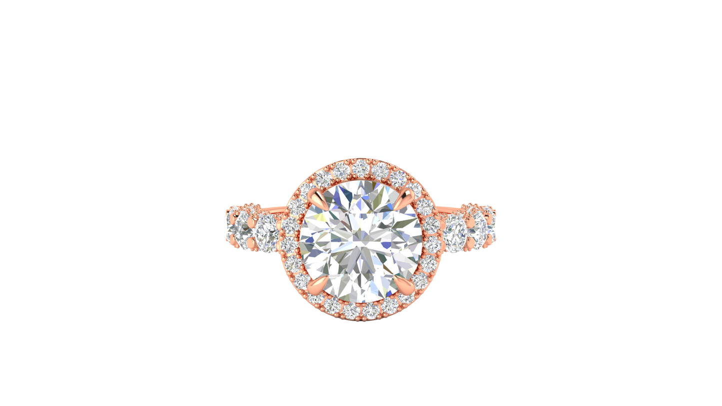 4.00 Carat Round-Cut Halo Engagement Ring With Pavé Diamond Band In 14K Rose Gold