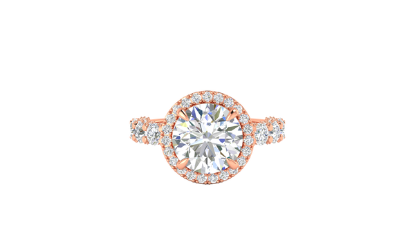 4.00 Carat Round-Cut Halo Engagement Ring With Pavé Diamond Band In 14K Rose Gold
