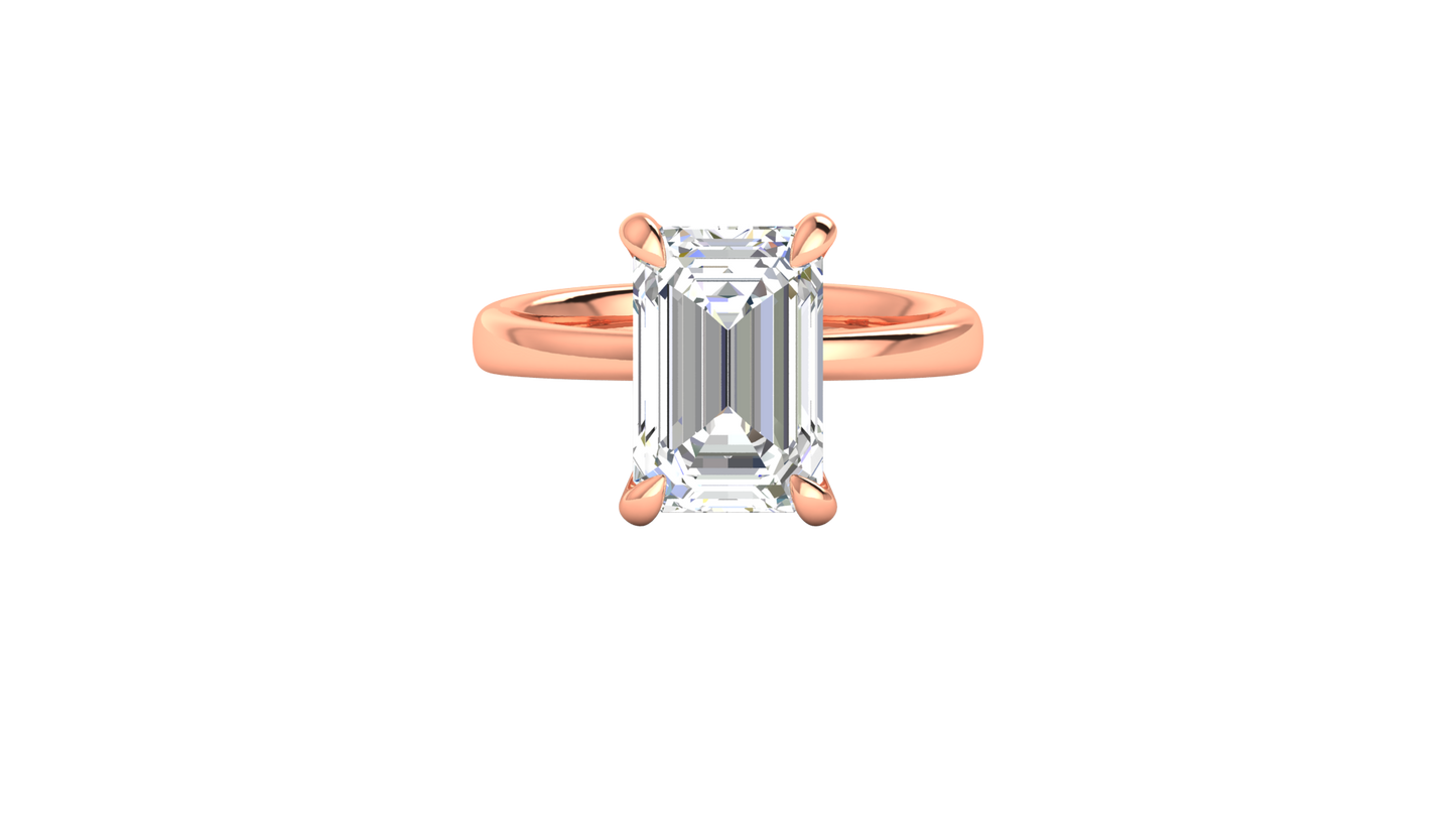 5.00 Ctw Emerald Cut Solitaire Engagement Ring Set In 14K Rose Gold