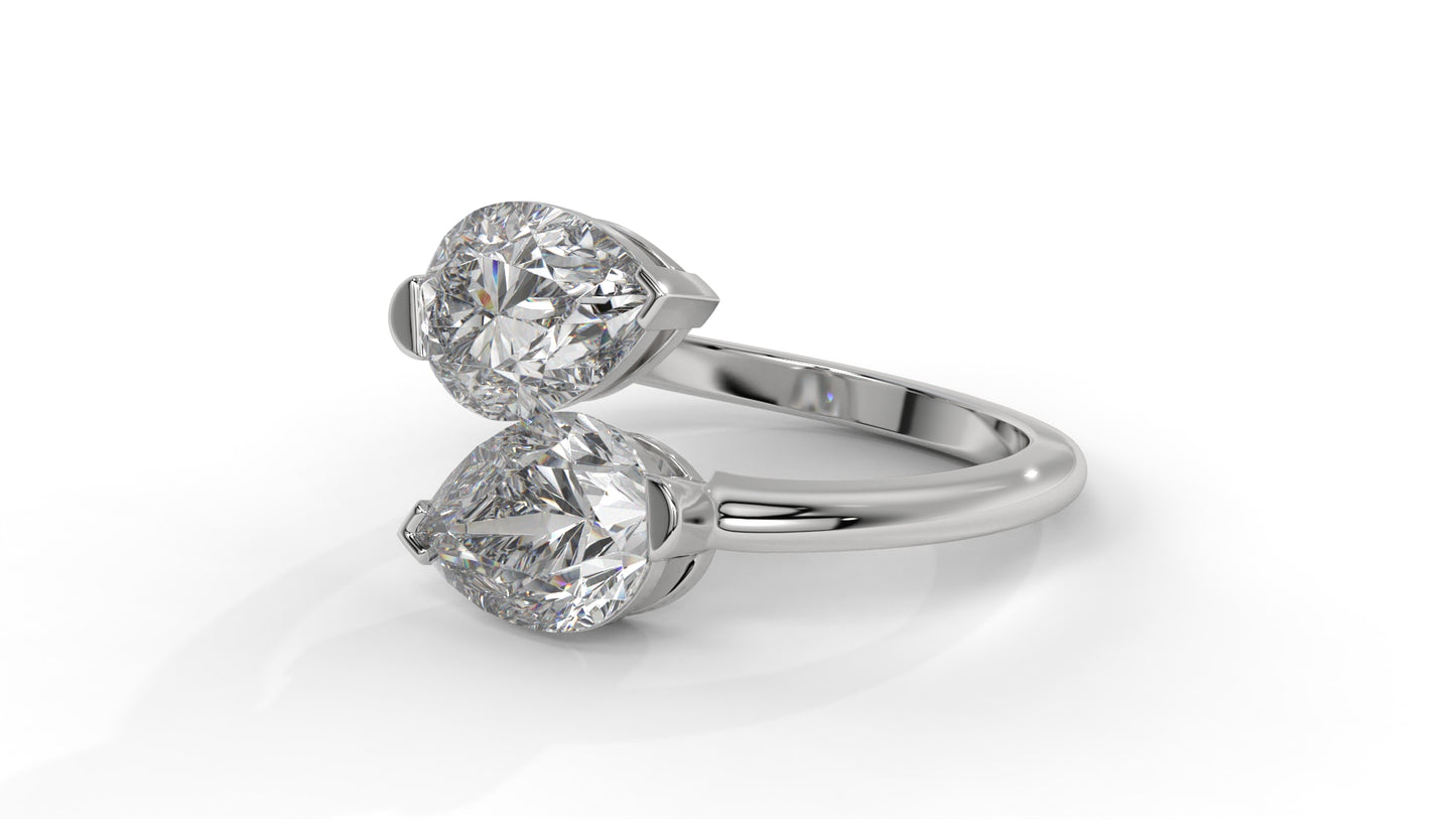5.00 CTW Toi et Moi Diamond Ring in 14K White Gold with Pear-Shape Diamonds