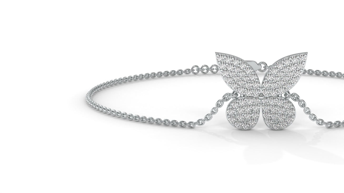 0.43 CTW Diamond Butterfly Bracelet in 14K White Gold – Pavé Butterfly Design
