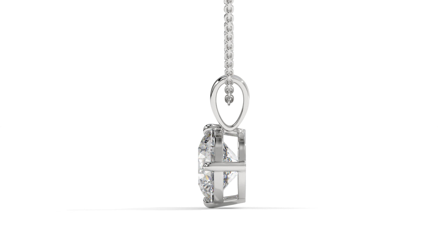 1.00 CTW Round Diamond Four-Prong Solitaire Pendant in 14K White Gold – Secure Claw-Prong Setting