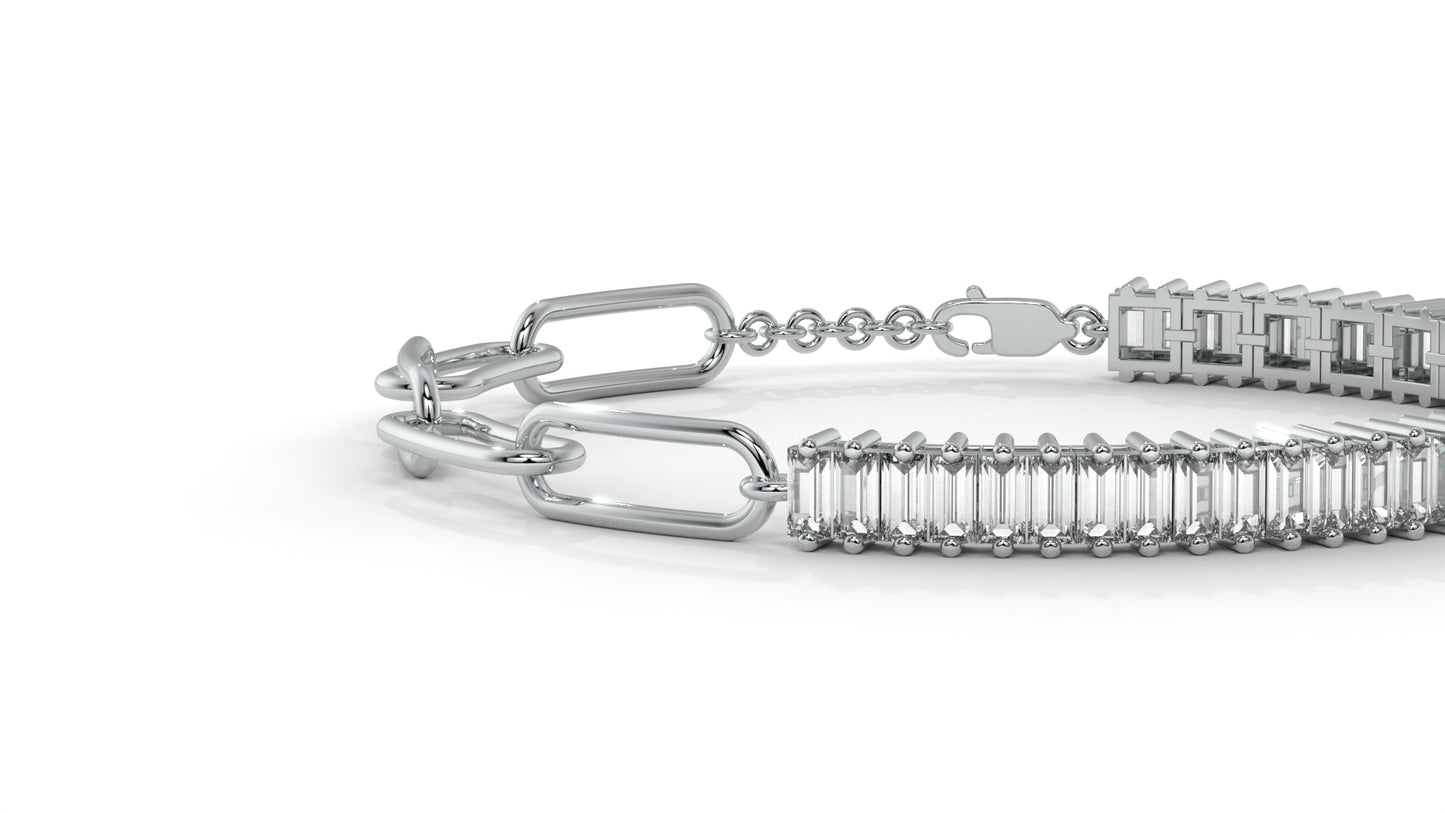 6.44 CTW Straight Baguette Diamond Bracelet in 14K White Gold – Modern Link Design