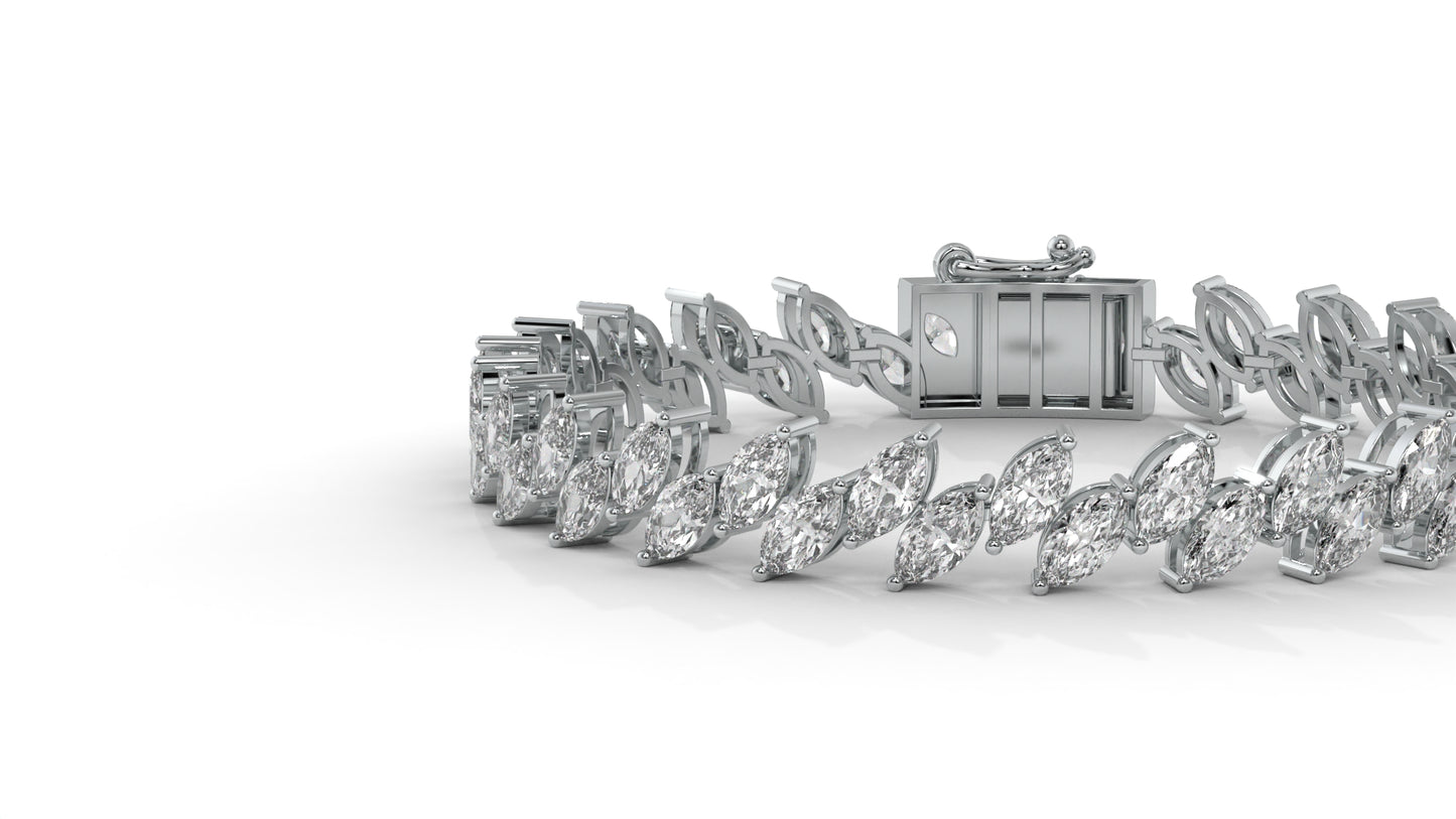 12.50 CTW Marquise Diamond Bracelet in 14K White Gold – Double Row Design