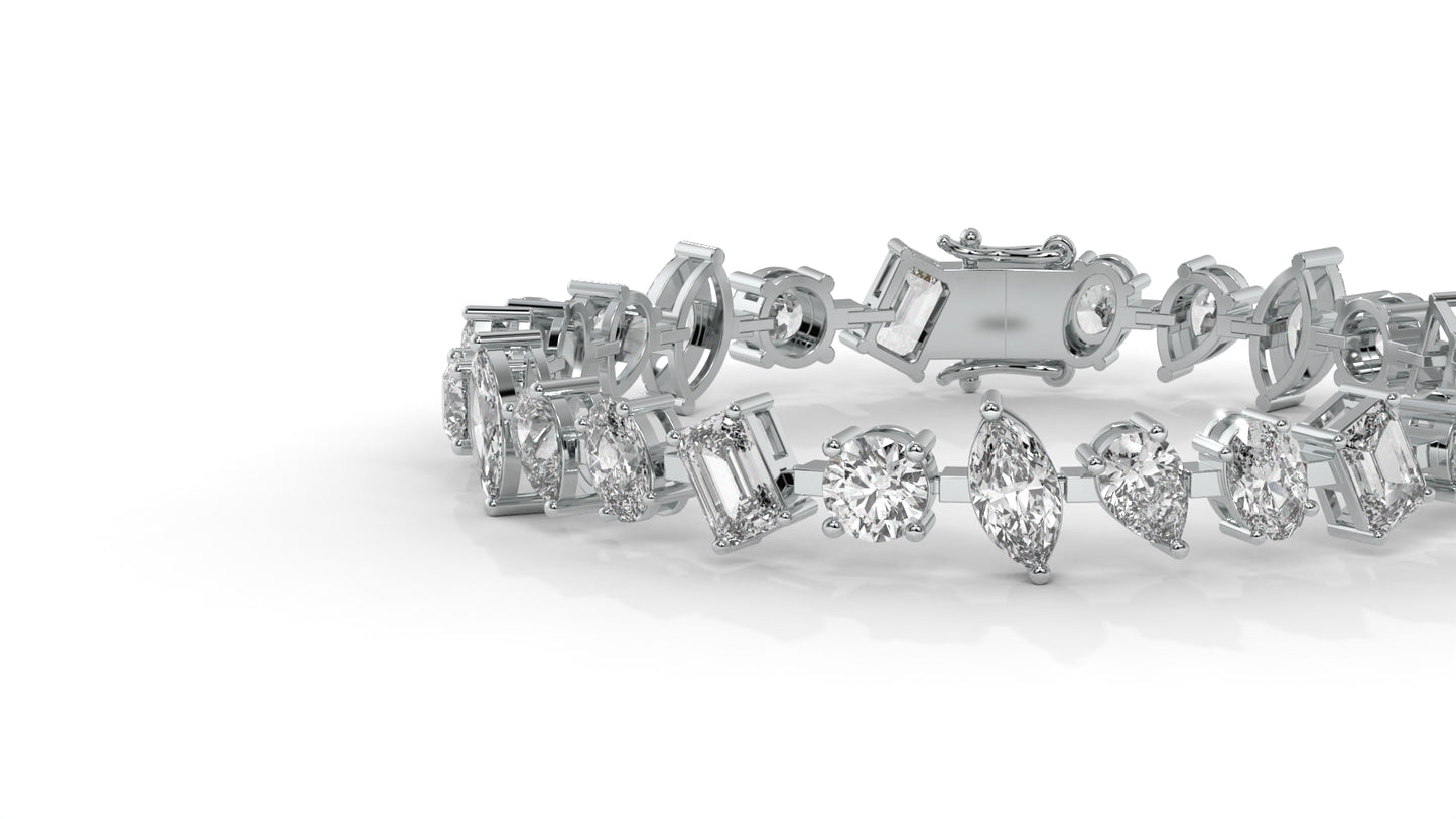 12.50 CTW Mixed Shape Diamond Bracelet in 14K White Gold – Round, Emerald, Oval, Pear & Marquise Cut