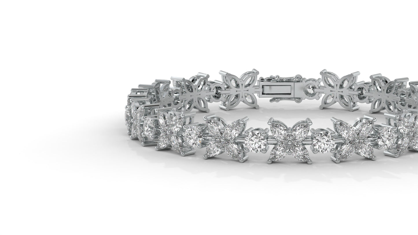 9.74 CTW Diamond Floral Bracelet in 14K White Gold - Elegant Nature-Inspired Design