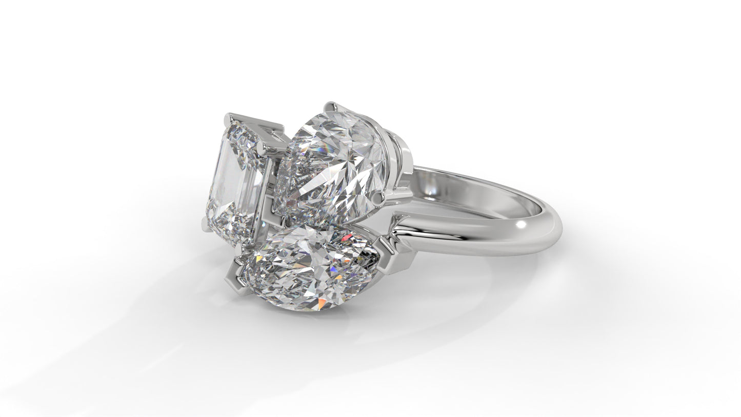 3.00 CTW Three-Stone Toi et Moi Diamond Ring in 14K White Gold with Pear, Emerald, and Marquise Diamonds