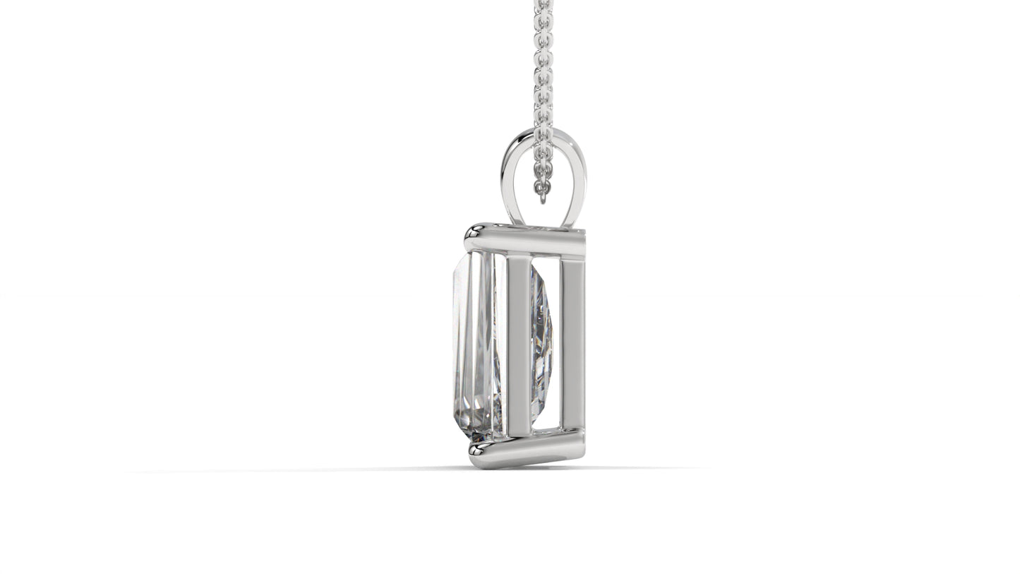 3.00 CTW Tapered Baguette Diamond Solitaire Pendant in 14K White Gold – Secure Claw-Prong Setting