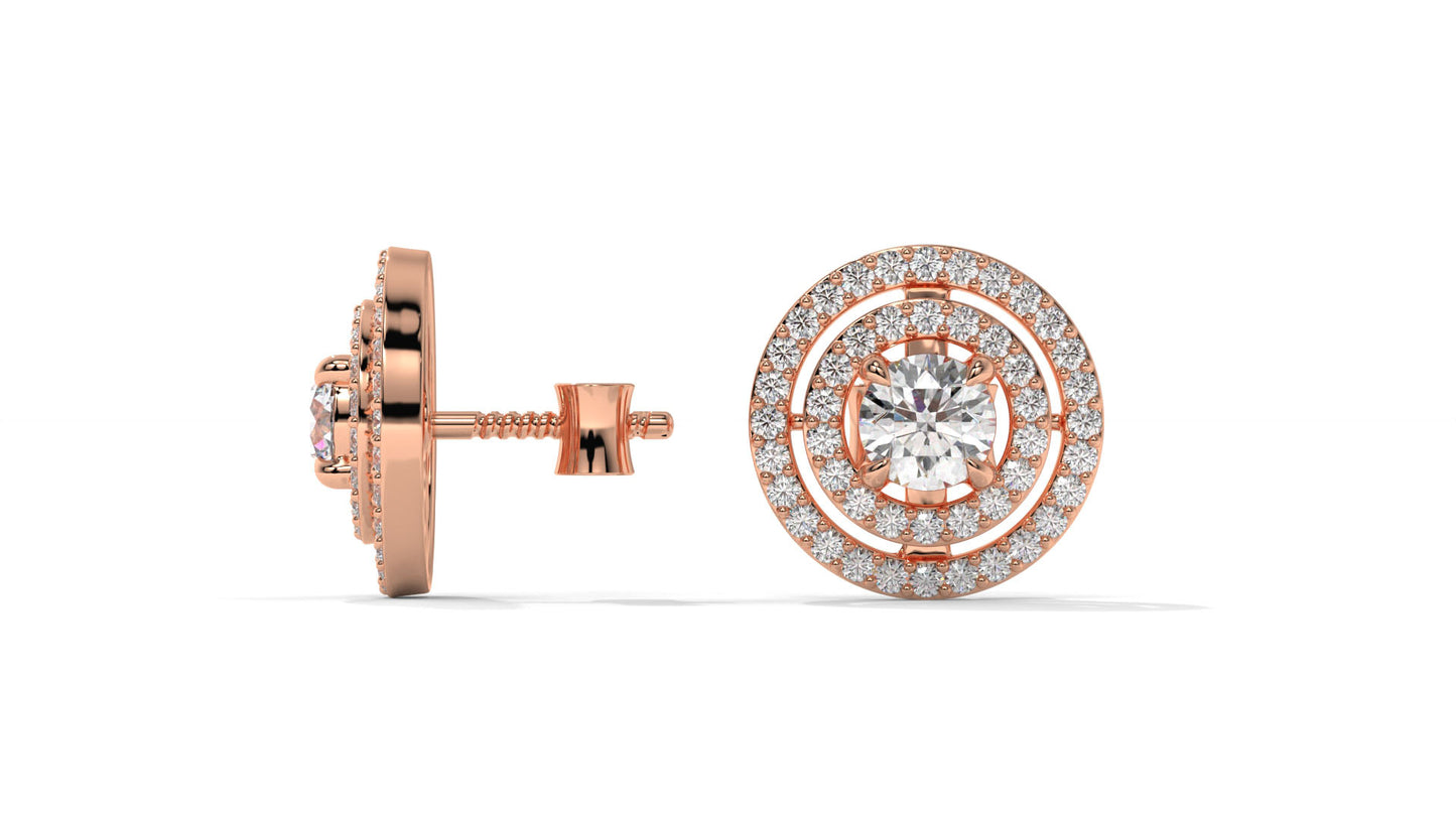 1.92 CTW Round Diamond Double-Halo Stud Earrings in 14K Rose Gold