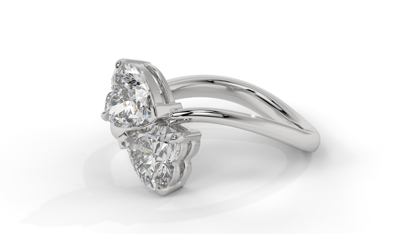 2.00 CTW Toi et Moi Diamond Ring in 14K White Gold with Heart Shape Diamonds
