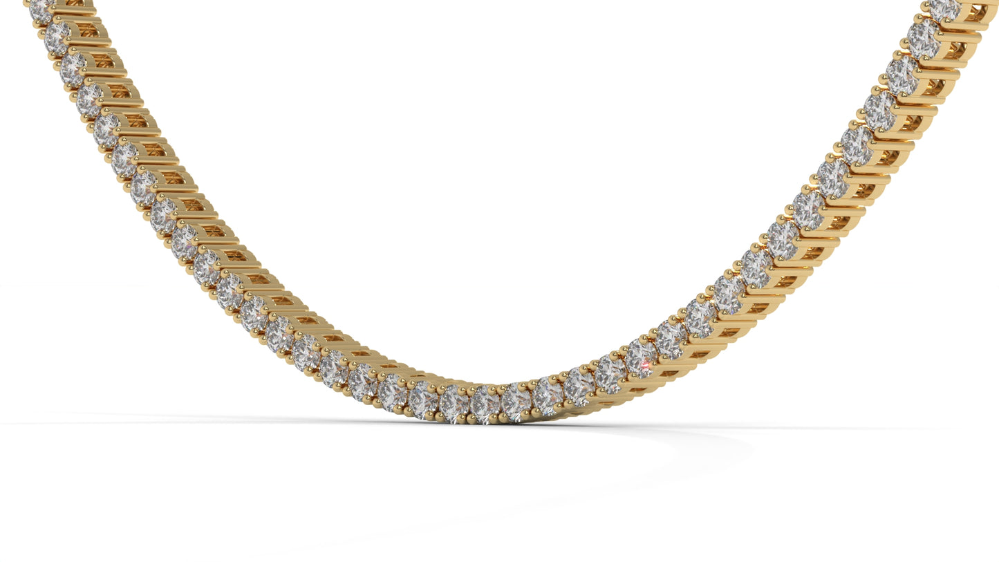 5 CTW Diamond Tennis Necklace in 14K Yellow Gold – Classic Round Cut Single Row In 17 Inch
