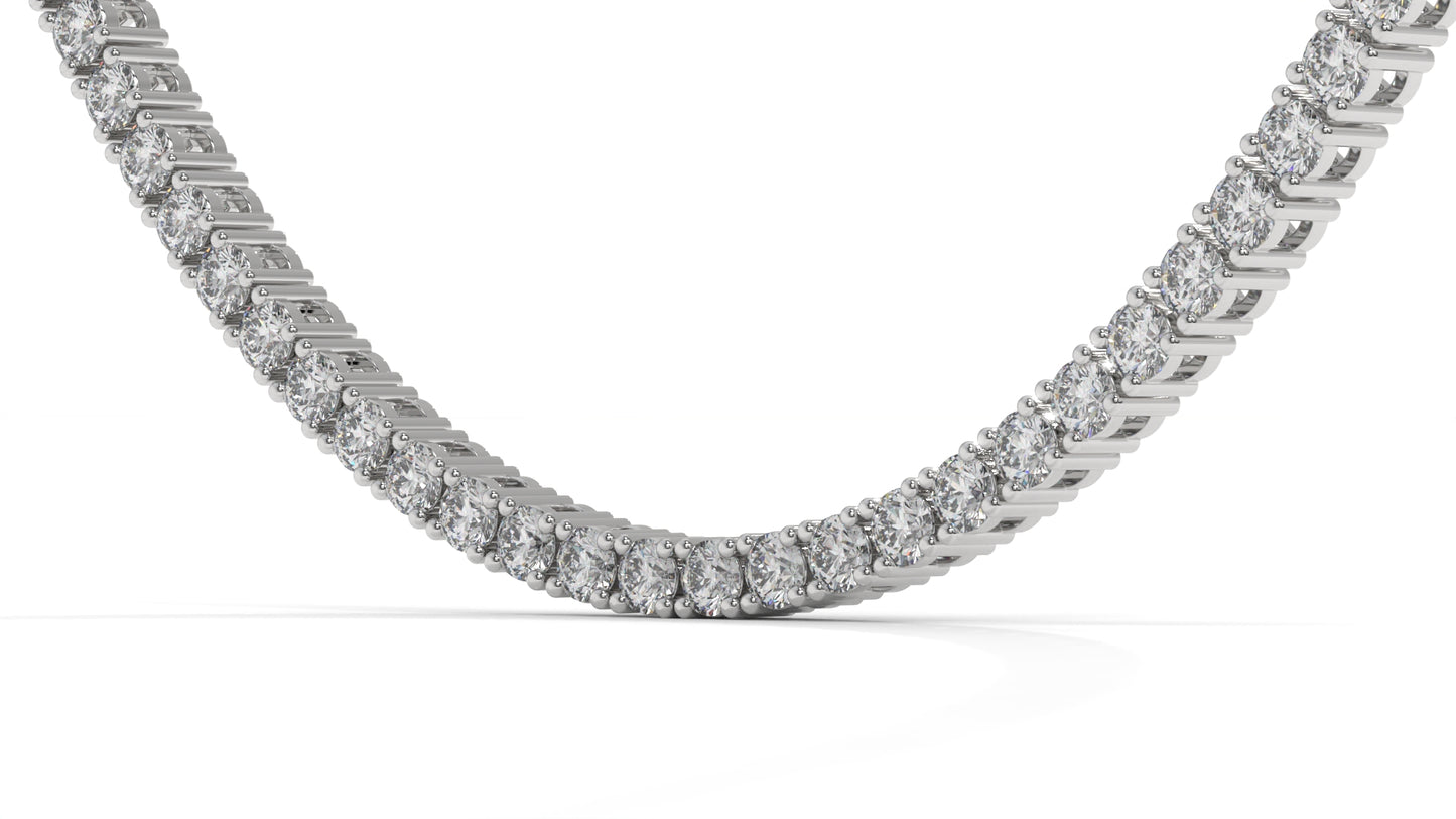 10 CTW Diamond Tennis Necklace in 14K White Gold – Classic Round Cut Single Row In 17 Inch