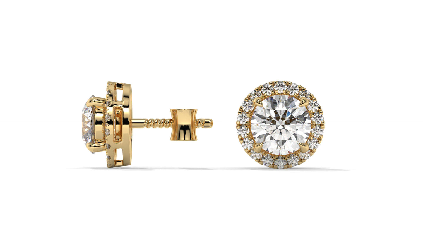 2.29 Ctw Diamond Halo Stud Earrings in 14K Yellow Gold - 2 Ct Center Stones with Accent Halo