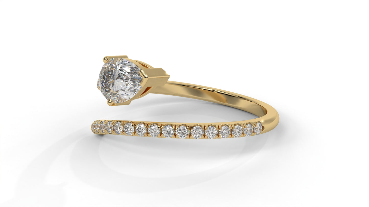 1.03 CTW Pear Diamond Wrap Ring in 14K Yellow Gold with Pavé Band