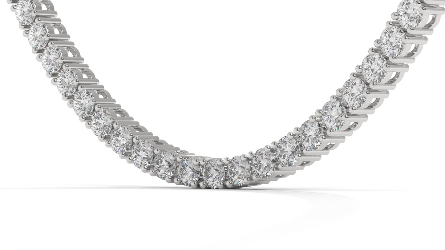 15 CTW Diamond Tennis Necklace in 14K White Gold – Classic Round Cut Single Row In 17 Inch