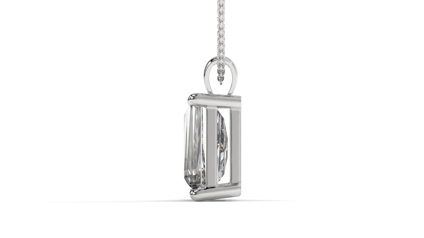 4.00 CTW Tapered Baguette Diamond Solitaire Pendant in 14K White Gold – Secure Claw-Prong Setting