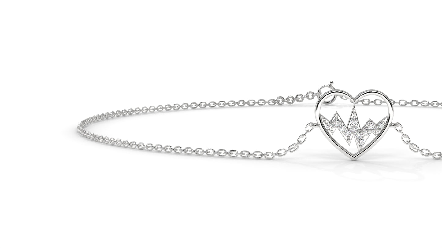 0.11 CTW Diamond Heartbeat Bracelet in 14K White Gold – Heart Outline Design
