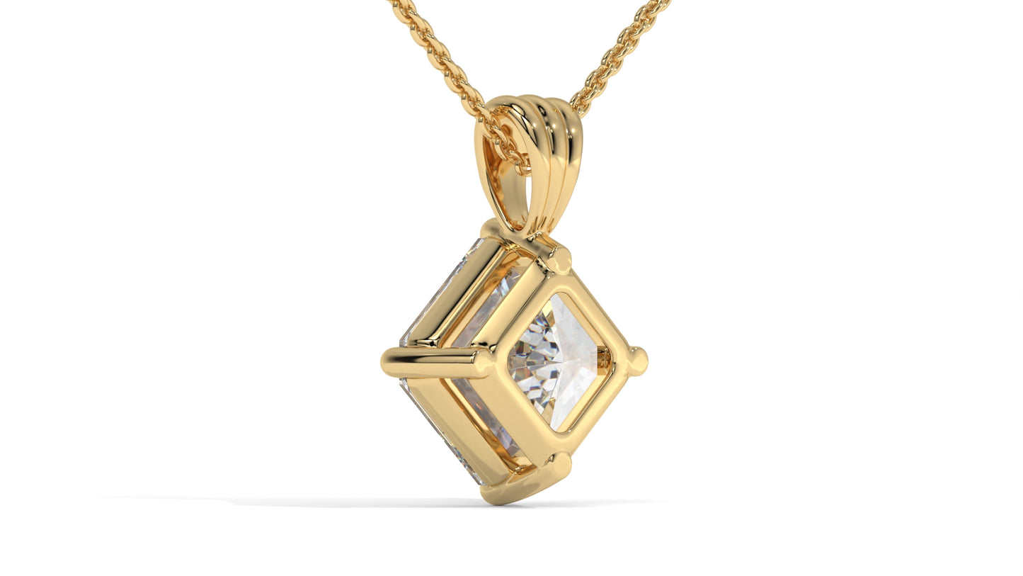 3.00 CTW Asscher-Cut Diamond Solitaire Pendant in 14K Yellow Gold – Secure Claw-Prong Setting