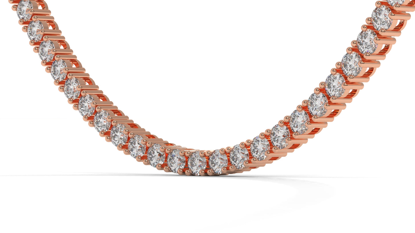 12.50 CTW Diamond Tennis Necklace in 14K Rose Gold – Classic Round Cut Single Row In 17 Inch