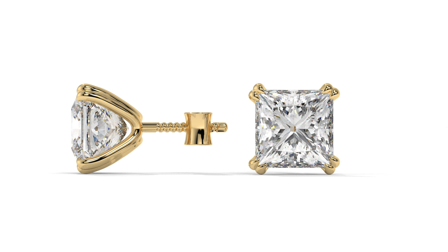 3 CTW Princess-Cut Diamond Stud Earrings In 14K Rose Gold – Four-Prong Setting