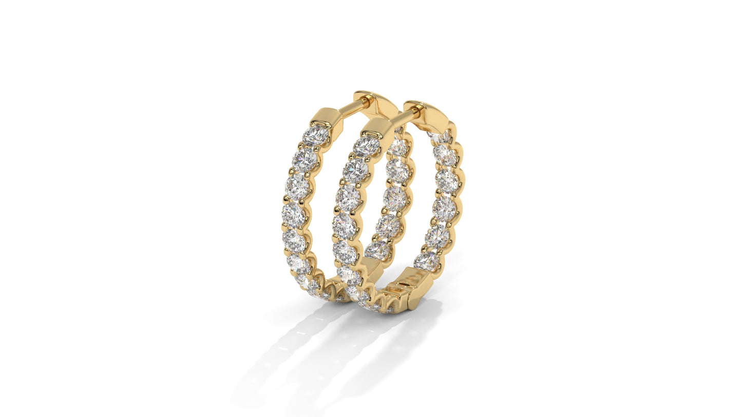 1.56 CTW Round Diamond Hoop Earrings in 14K Yellow Gold