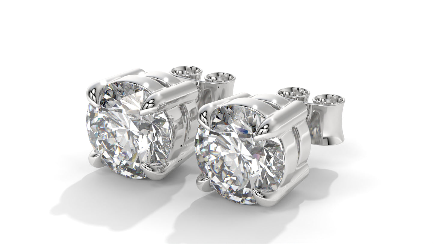 6 CTW Round Diamond Stud Earrings In 14K White Gold – Brilliant-Cut Solitaire, Four-Prong Setting