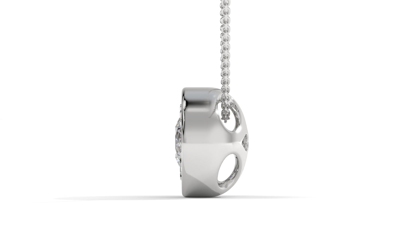 1.00 CTW Round Diamond Bezel-Set Solitaire Pendant in 14K White Gold