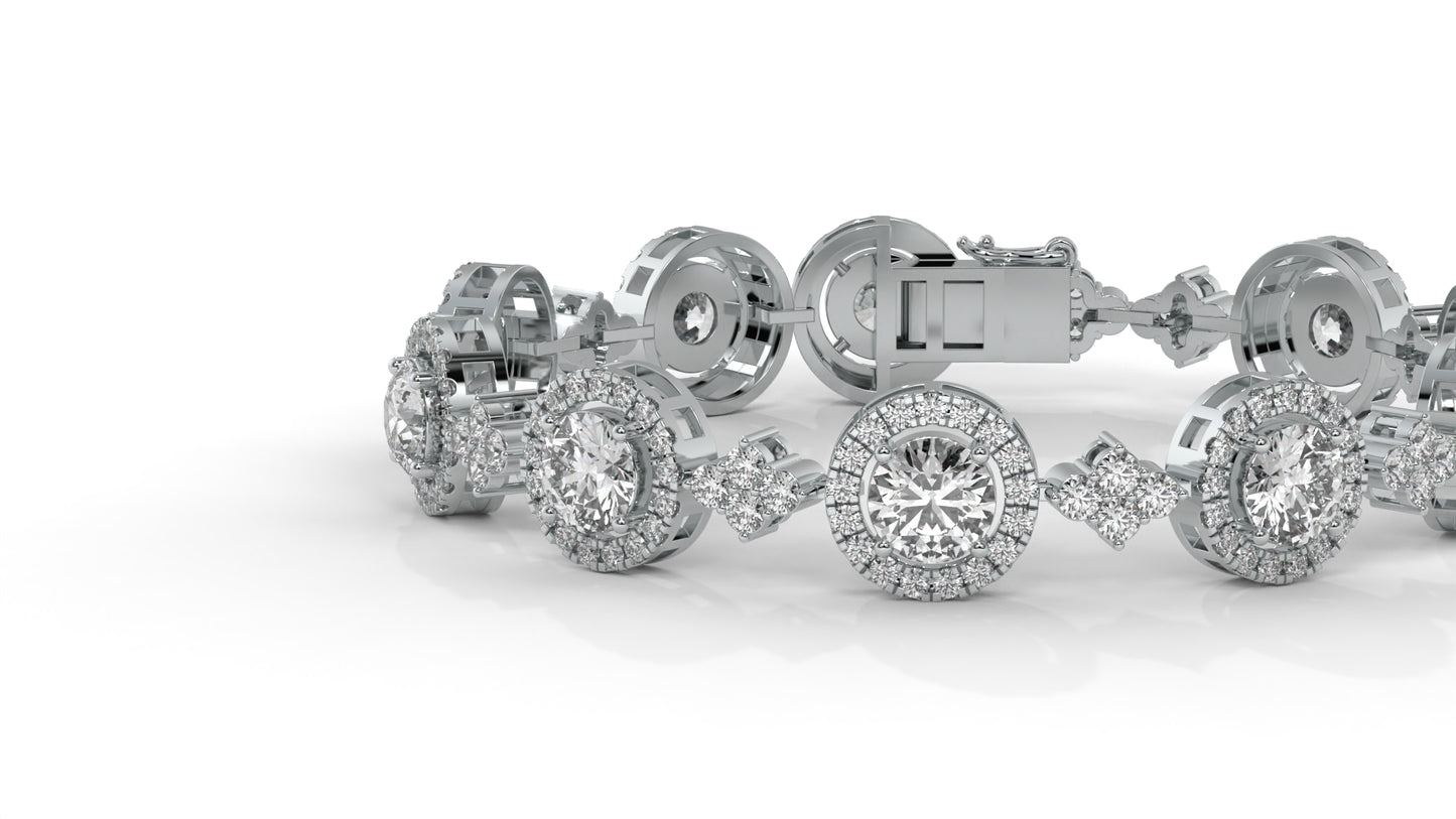 4.18 CTW Diamond Halo Link Bracelet in 14K White Gold