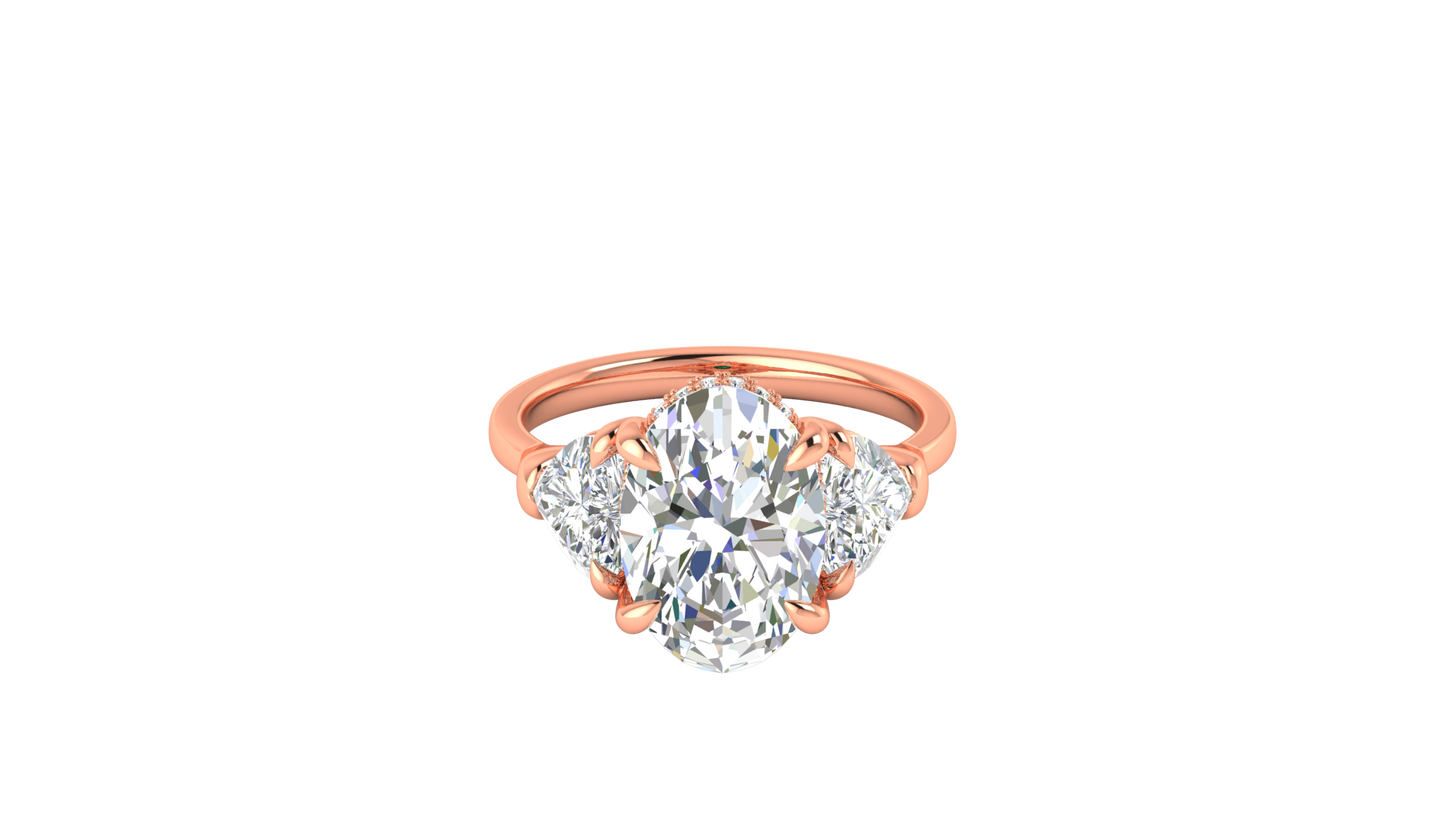 4 Carat Oval Cut Engagement Ring With Heart Shape Side Stones In 14K Rose Gold