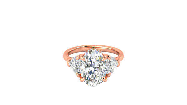 4 Carat Oval Cut Engagement Ring With Heart Shape Side Stones In 14K Rose Gold