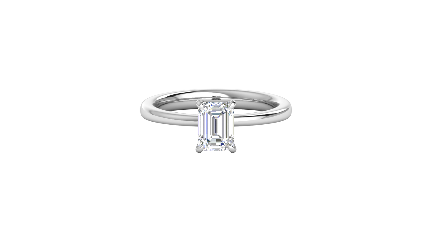 1.00 Ctw Emerald Cut Solitaire Engagement Ring Set In 14K White Gold